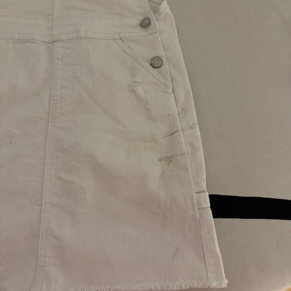 EUC White Denim Overall Dress – Distressed Hem, Adjustable Straps Sz L (10/12) - Picture 4 of 8
